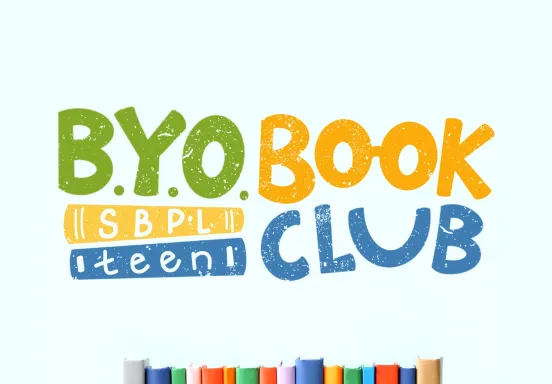 Teen Book Club text over blue background