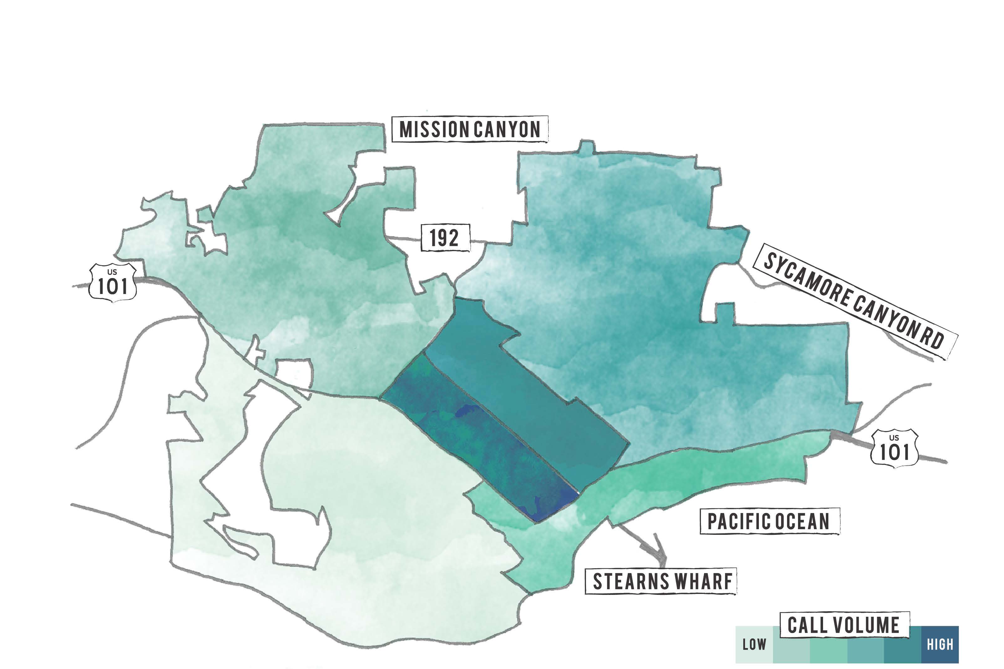 Santa Barbara Police Station - Call area map