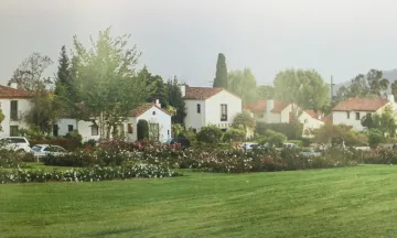 photos of homes designed by female historical architect with the mission rose garden in front