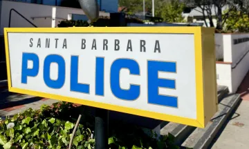 Light box sign of the Santa Barbara Police with a yellow border