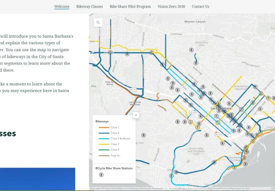 Screenshot of the City of Santa Barbara's Interactive Bike Network Map